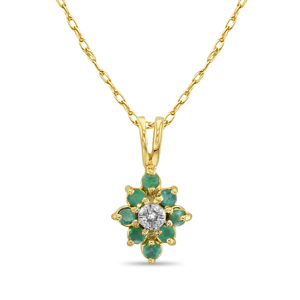 Emerald Cluster Necklace 10k Yellow Gold