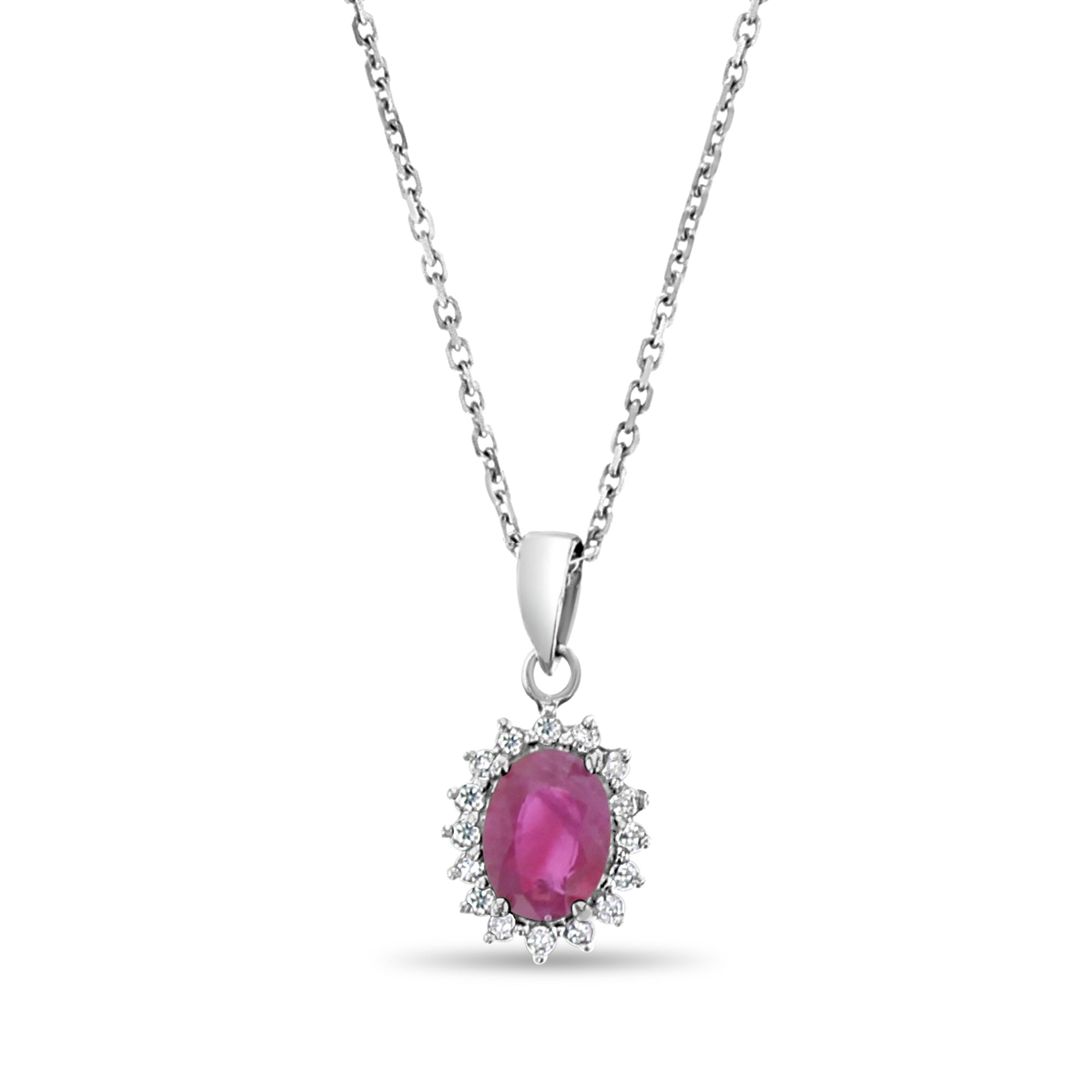 Pendentif Hslo en or blanc 14 carats avec diamants et rubis 1,12 ct