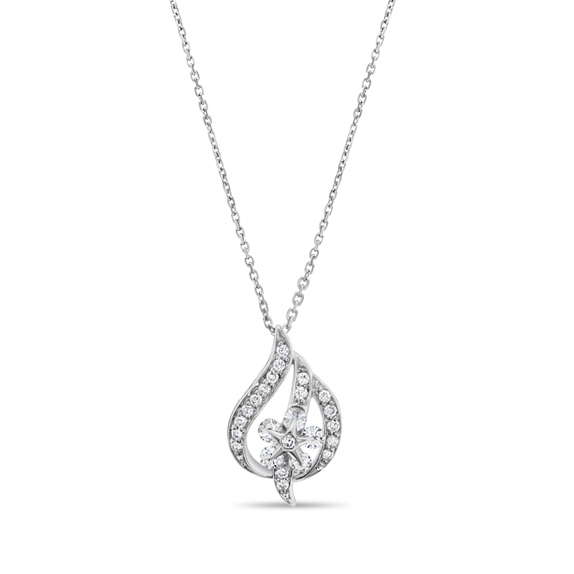 Pendentif en diamant de style floral 0,48 ct en or blanc 18 carats