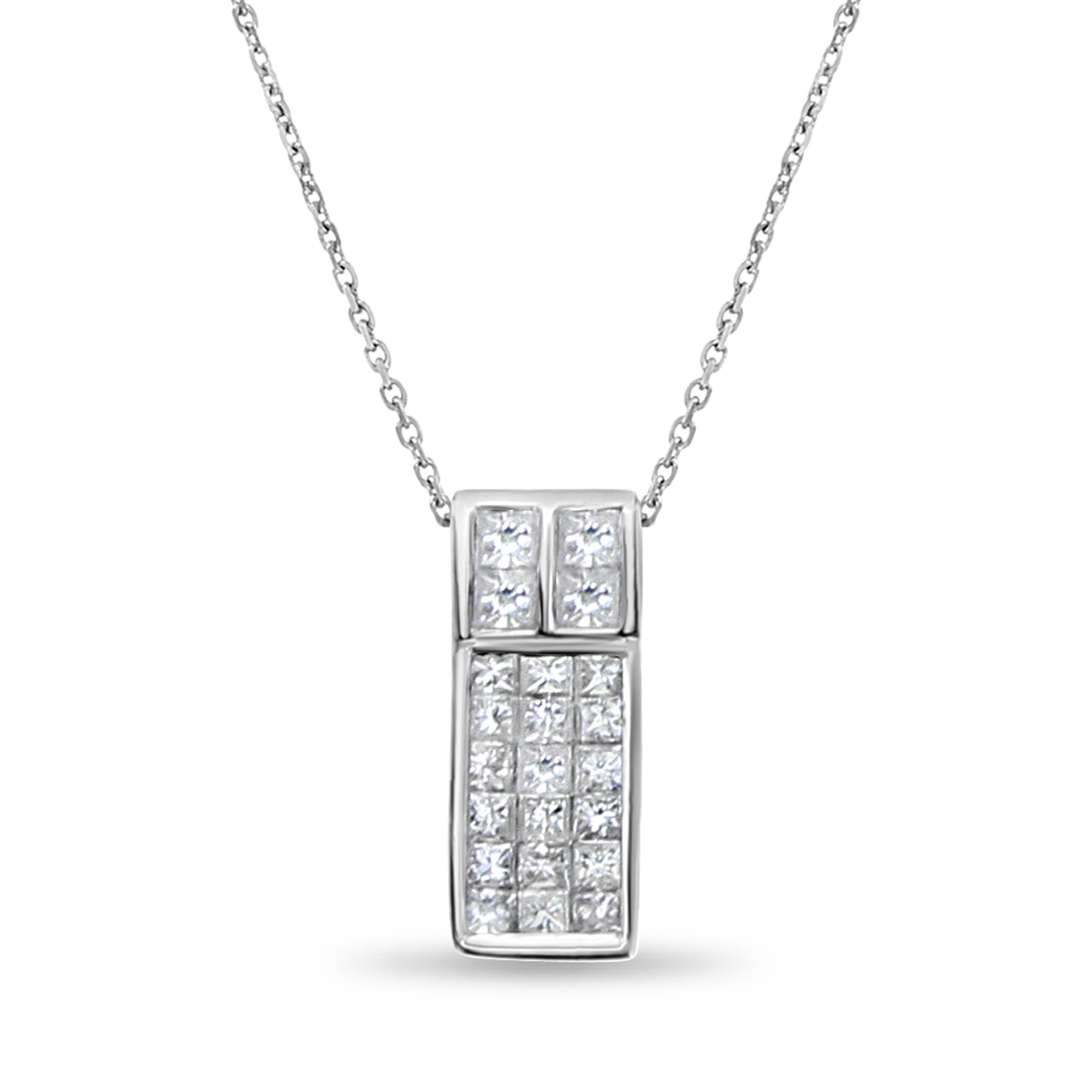 Collier avec diamants taille princesse en or blanc 18 carats, 0,70 ct