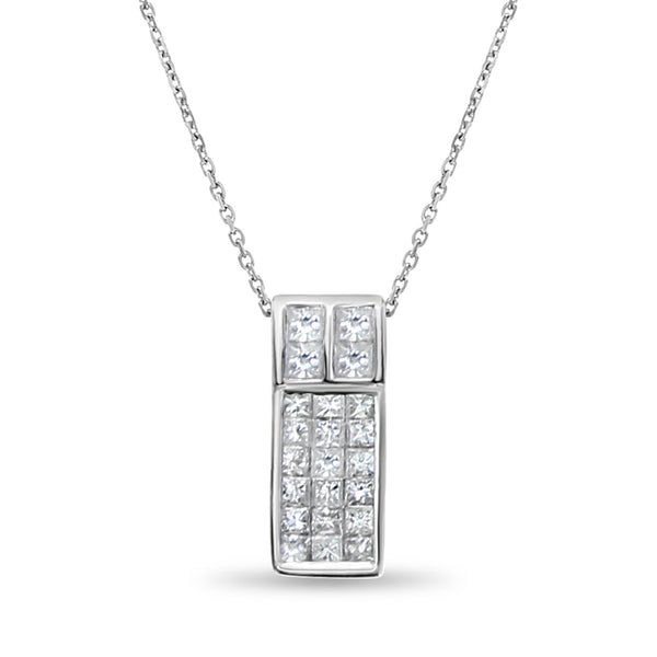 Princess Cut Diamond Cluster Necklace .70cttw 18k White Gold