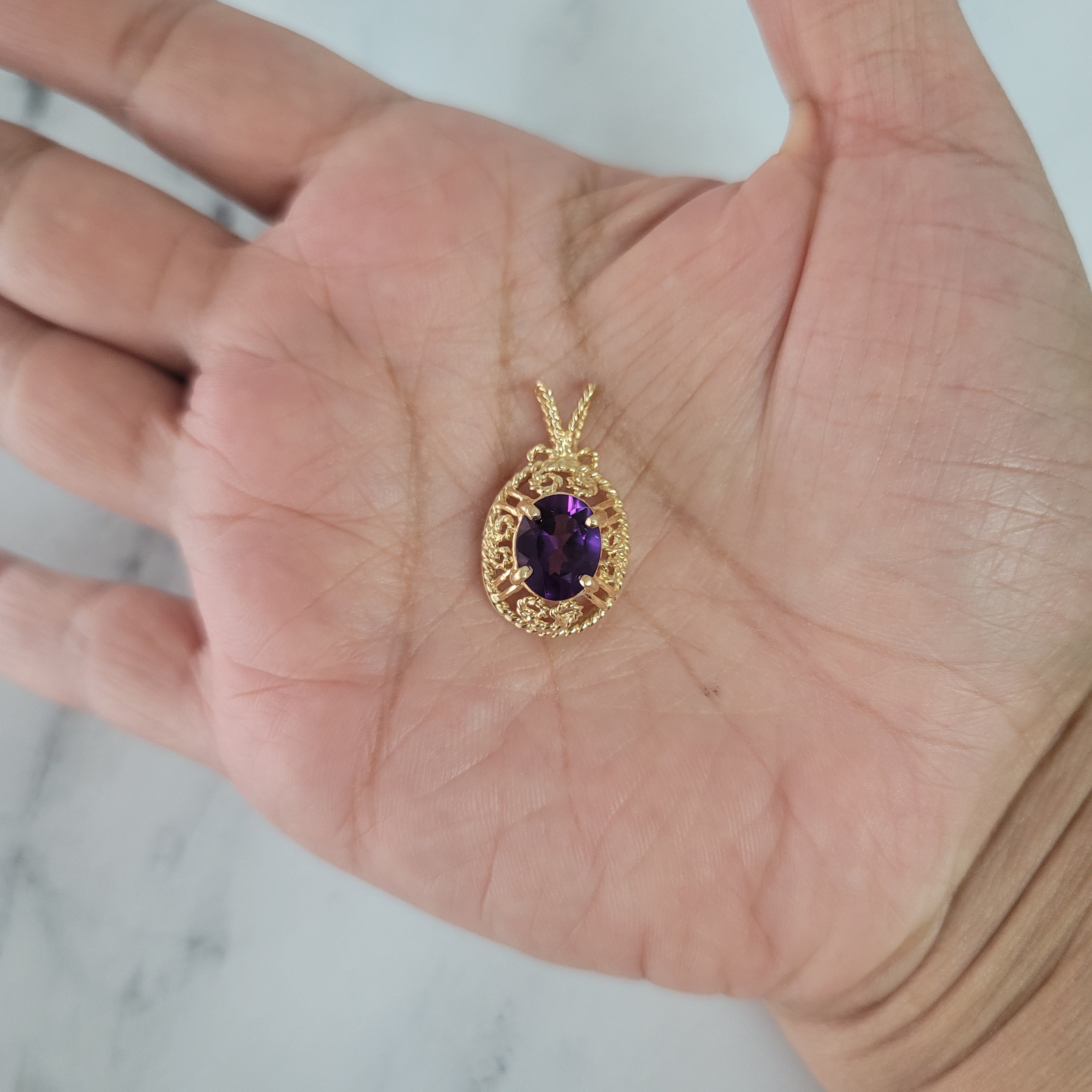 Amethyst with Vintage Style Bezel Necklace 14k Yellow Gold