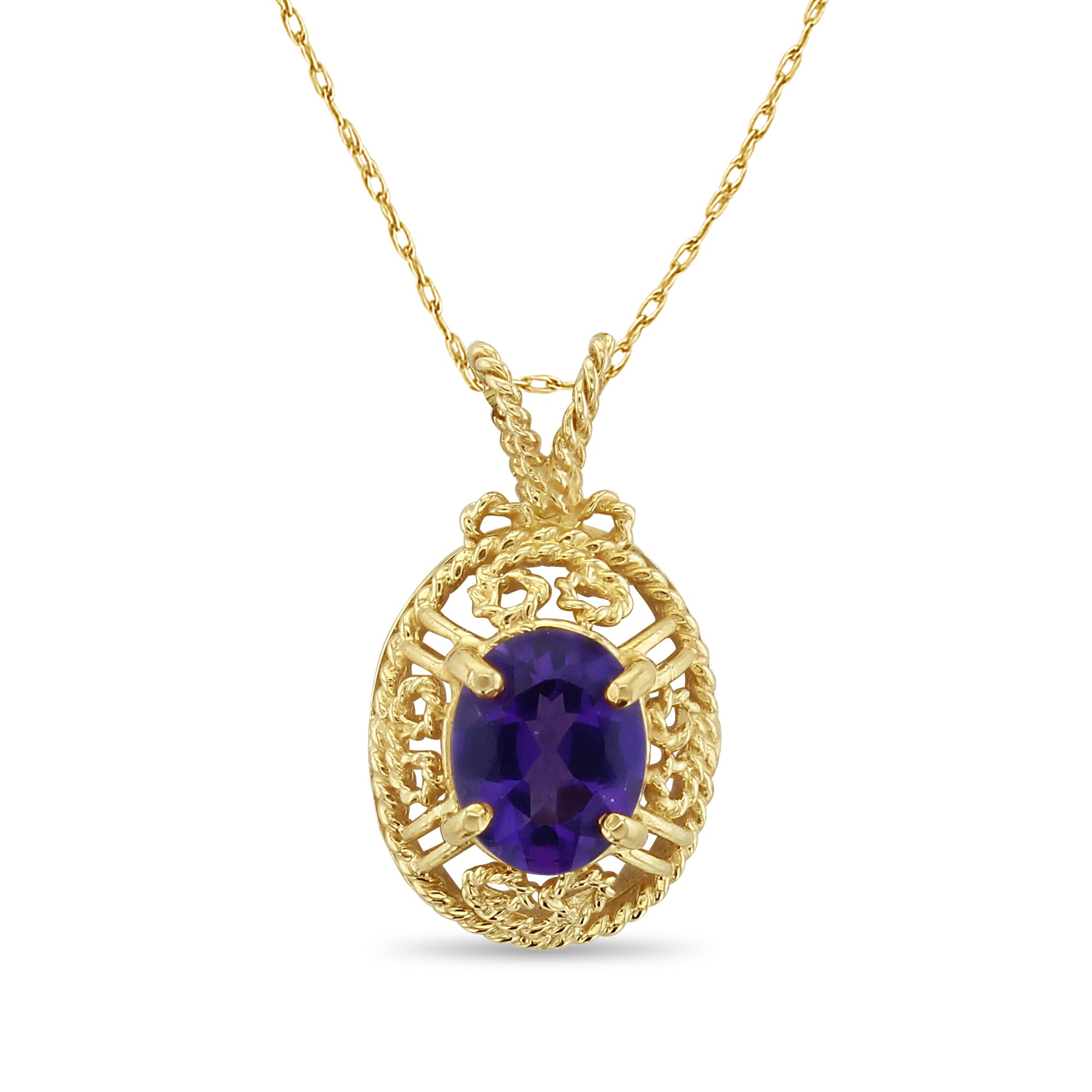 Amethyst with Vintage Style Bezel Necklace 14k Yellow Gold