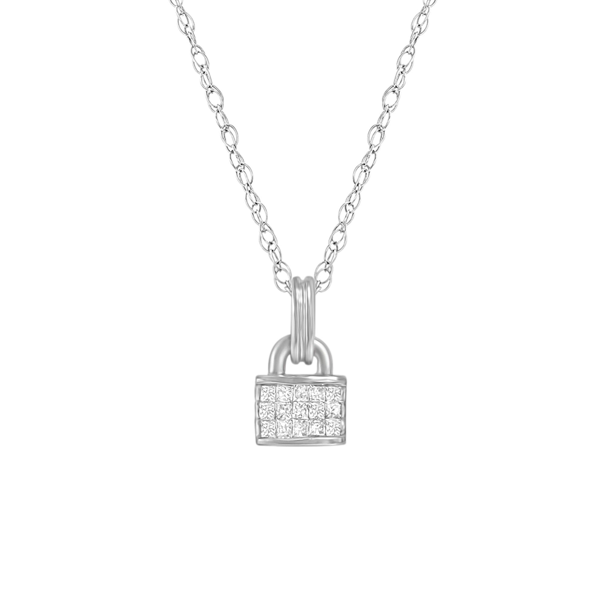 Princess Cut Diamond Padlock Necklace