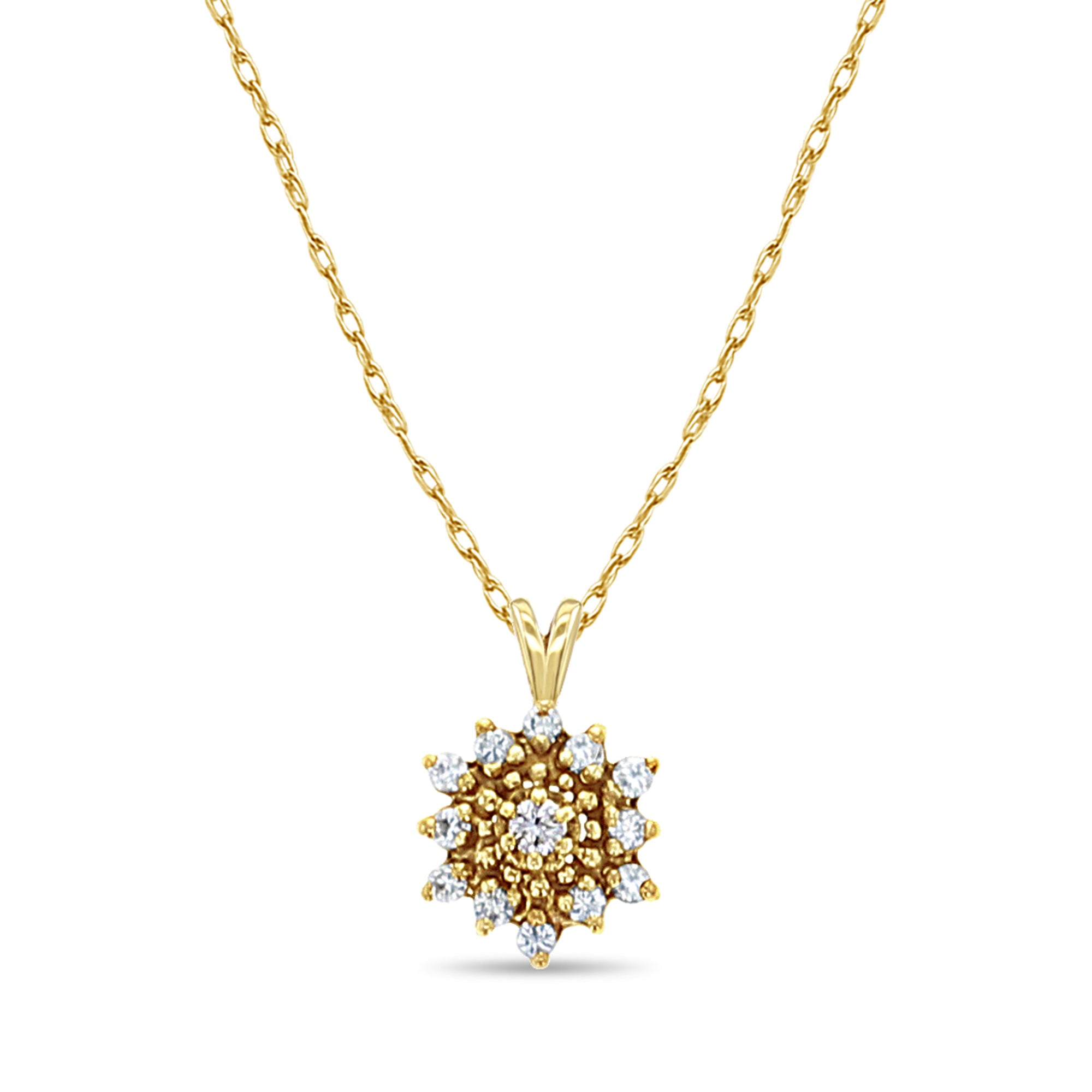 Pendentif en forme de fleur avec diamant, 25 ct, or jaune 14 carats