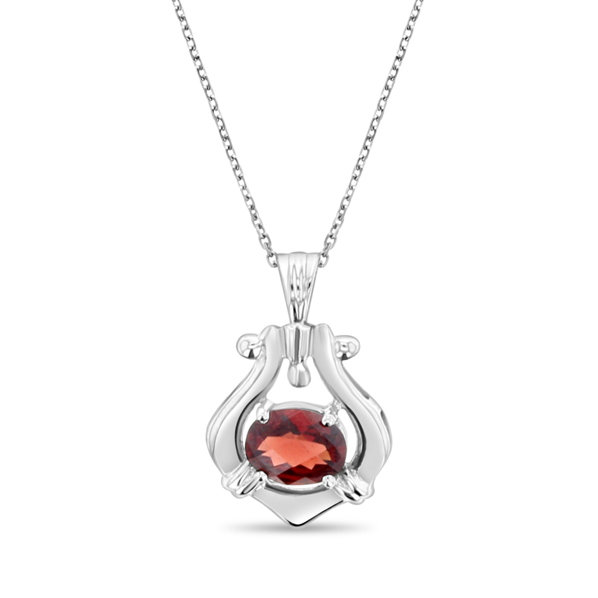 Vintage Style Oval Garnet Pendant 14k White Gold