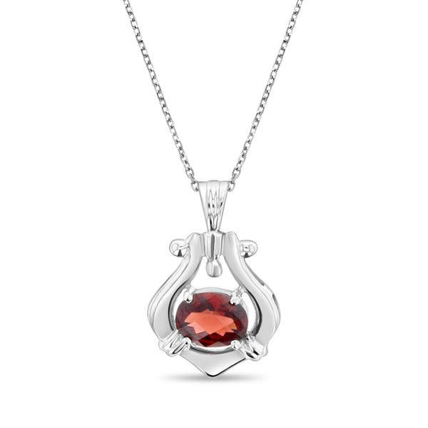 Vintage Style Oval Garnet Pendant 14k White Gold