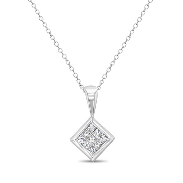 Half Carat Princess Cut Diamond Necklace 14k White Gold