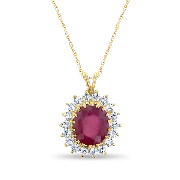 7 Carat Treated Oval Ruby Diamond Halo Necklace