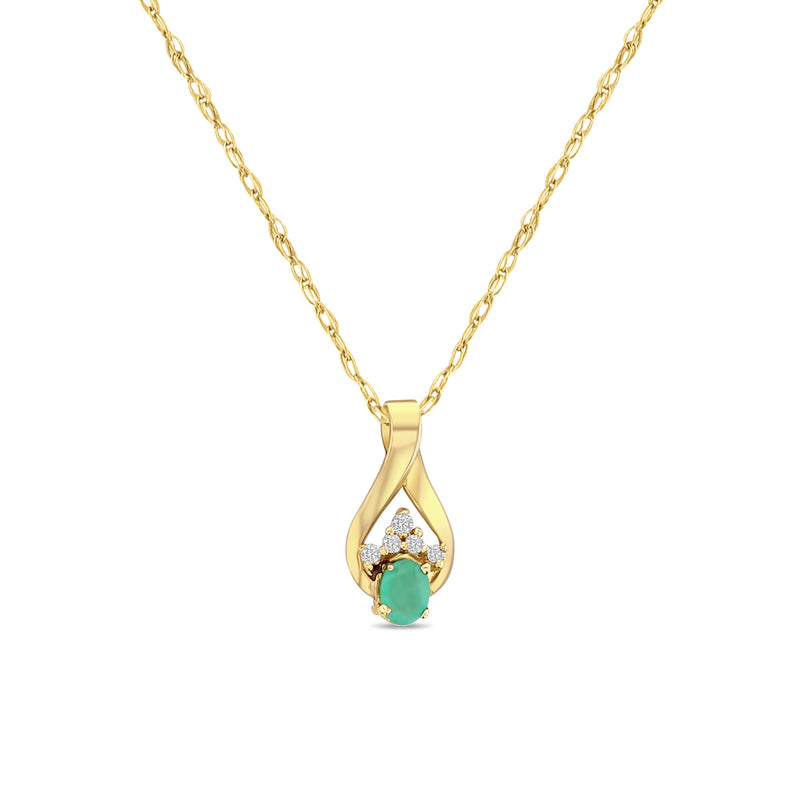 Oval Emerald Diamond Pendant .78cttw 14k Yellow Gold