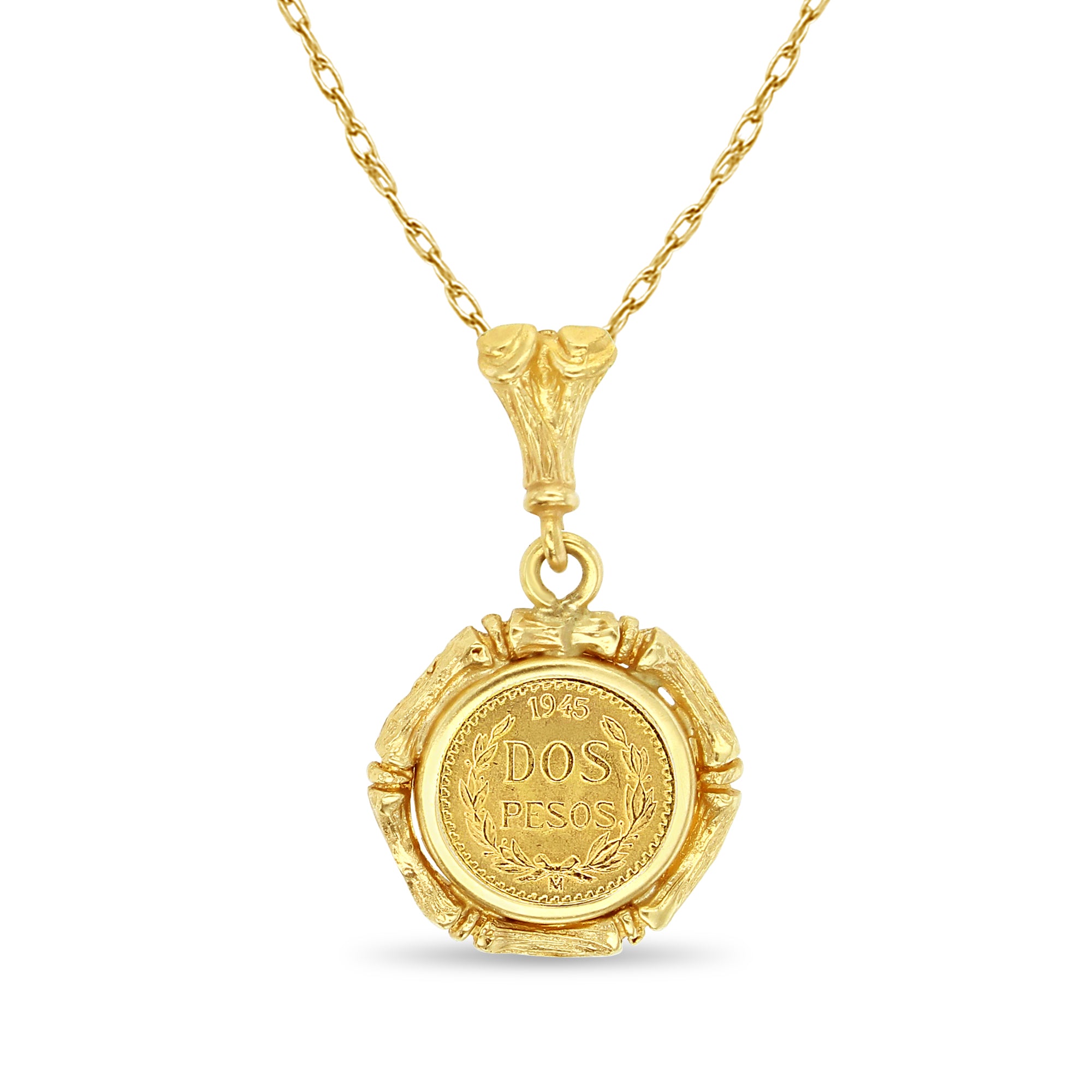 Bamboo 1945 Dos Pesos Gold Necklace 14k Yellow Gold