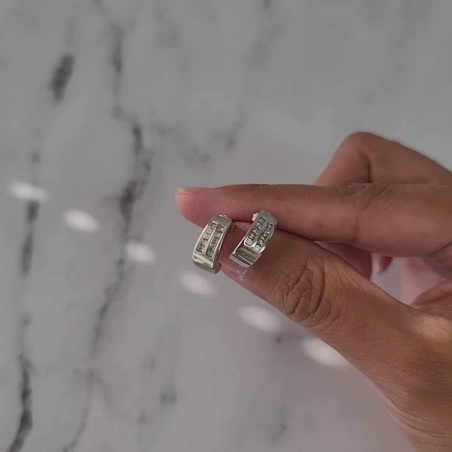 Half Carat Double Row Princess Cut Diamond Huggie Earrings