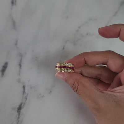 Ruby & Diamond Baguette Cocktail Ring 14k Yellow Gold