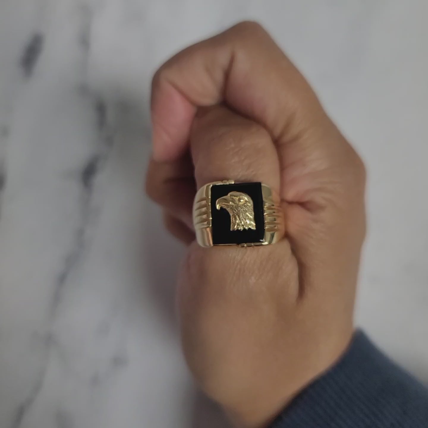 Eagle Head Onyx Gold Ring 14k Yellow Gold