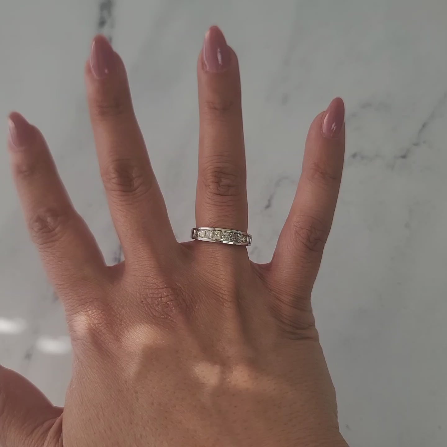 One Carat Princess Cut Channel Wedding Band 14k White Gold