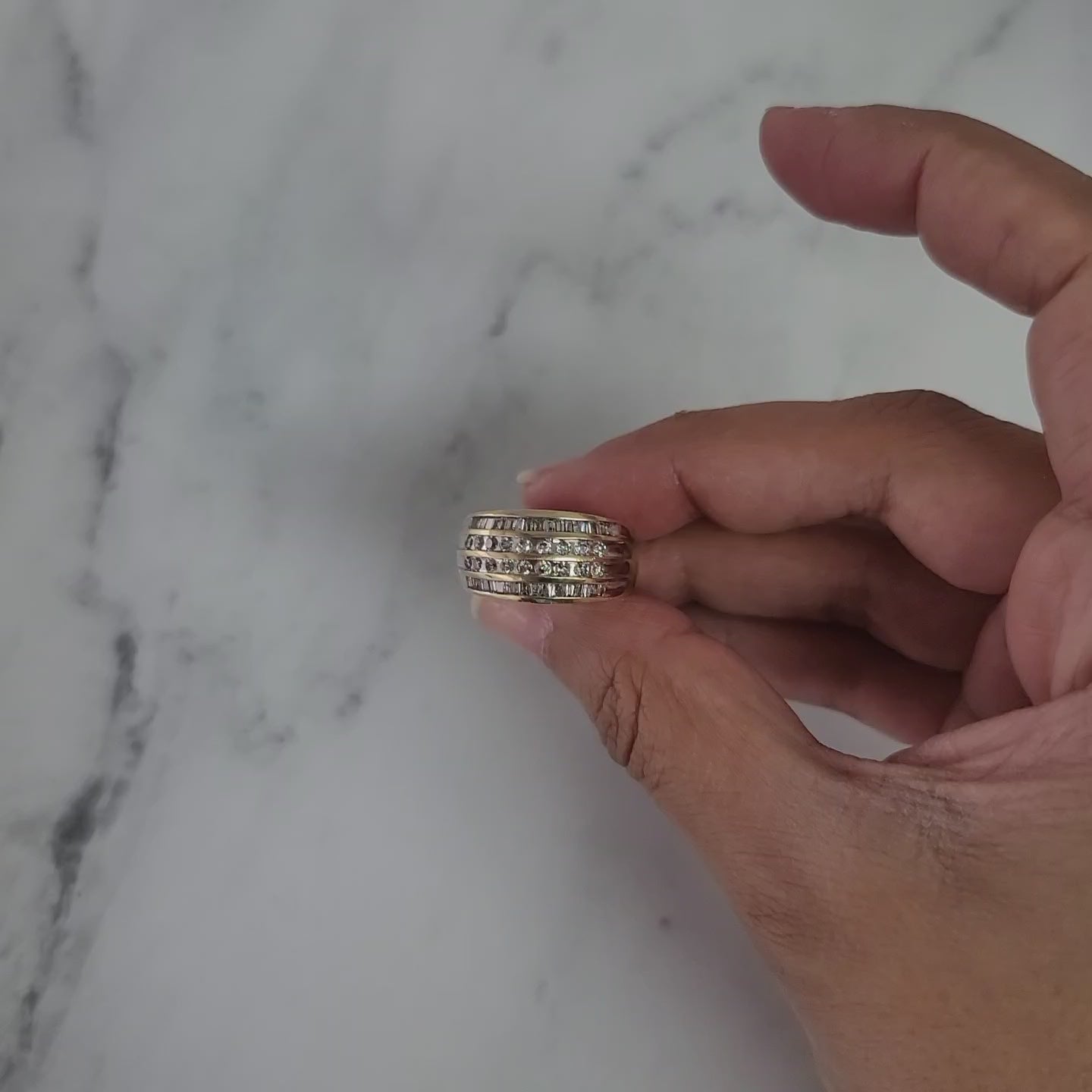 One Carat Round & Baugette Diamond Cocktail Ring