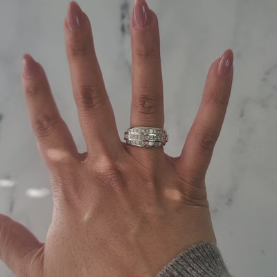 Three Row Princess Cut Diamond Statement Ring 2.22cttw 14k White Gold