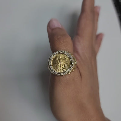 1/10OZ Lady Liberty Diamond Coin Ring with Nugget Band