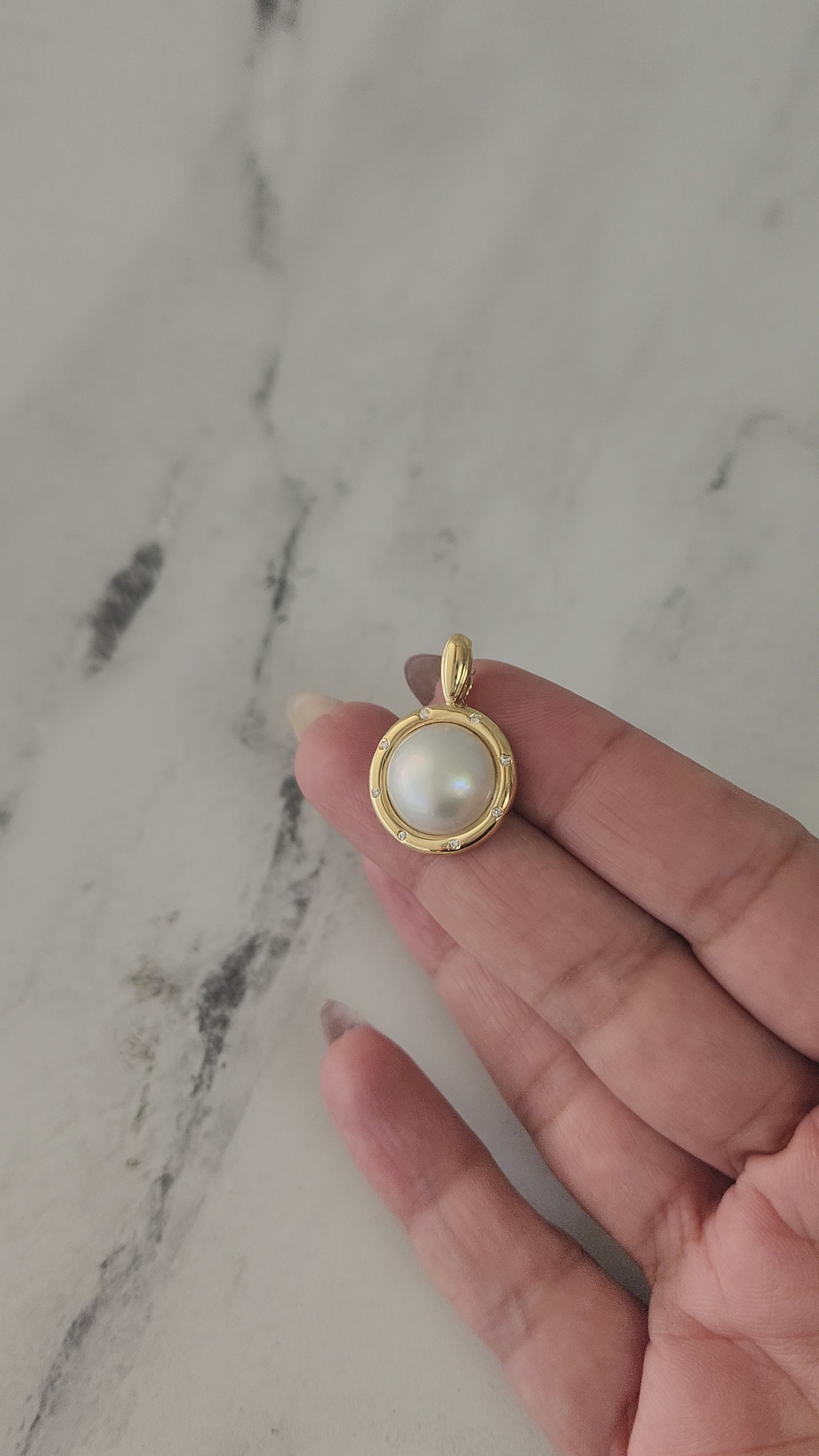 Mabe Pearl Necklace with Diamond Accented Polished Bezel