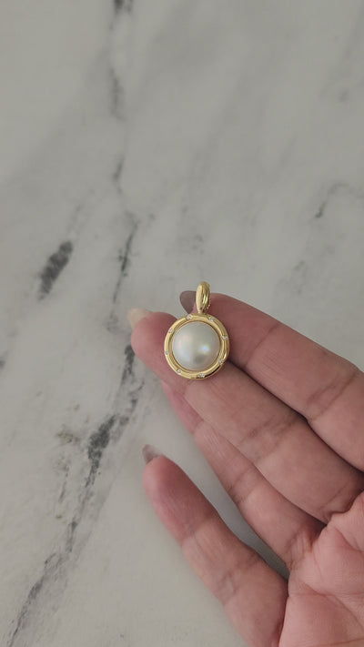 Mabe Pearl Necklace with Diamond Accented Polished Bezel