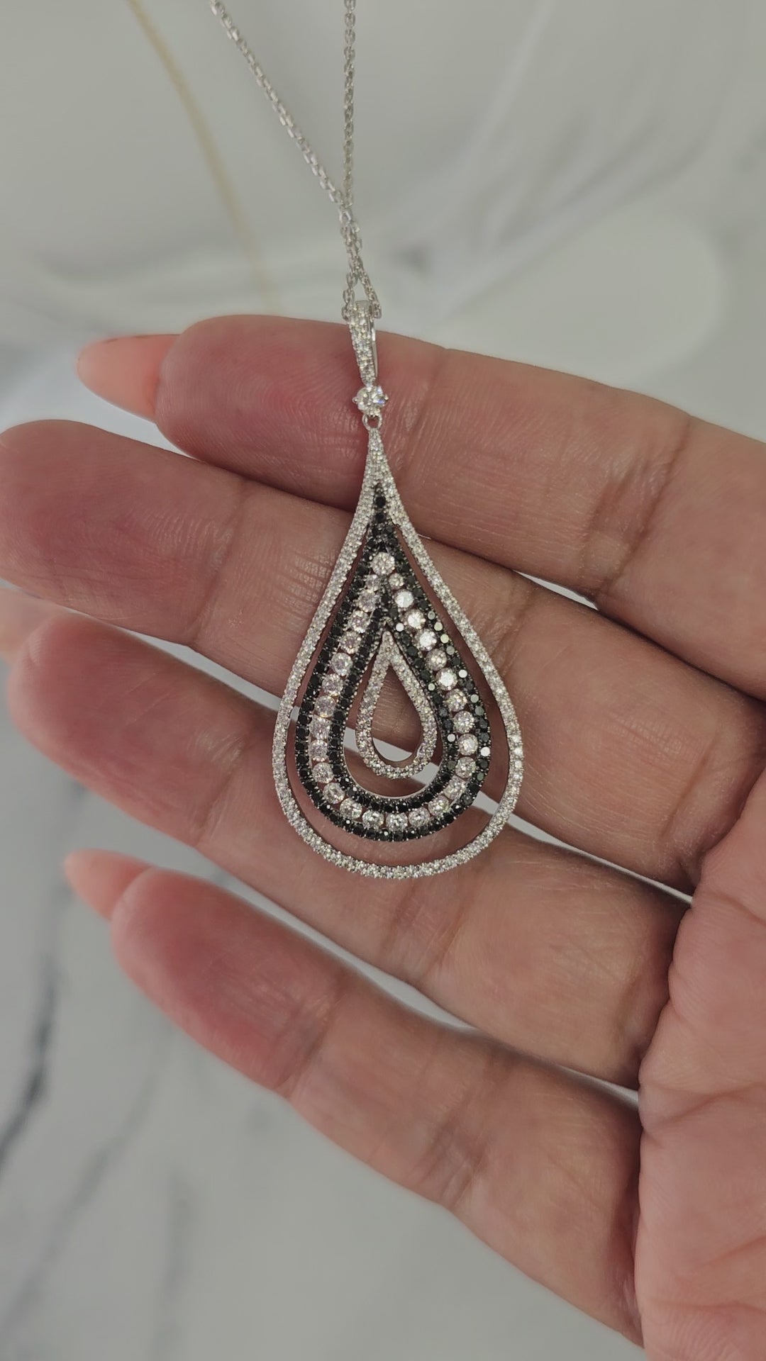Black & White Diamond Necklace with Diamond Bail 18k White Gold