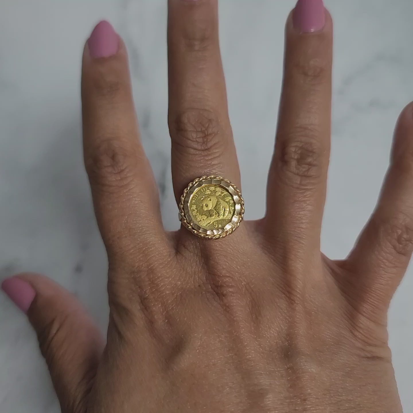 Panda Coin Ring with Rope & Diamond Cut Bezel