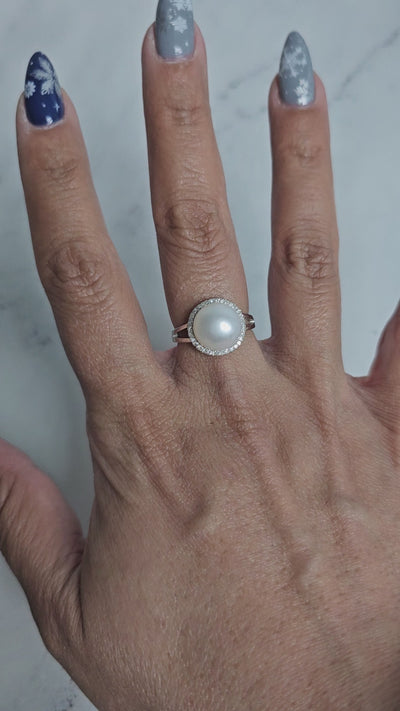 10MM Freshwater Pearl Diamond Halo Ring