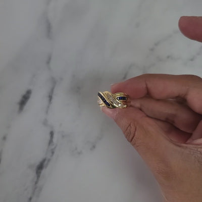 Sapphire & Diamond Baguette Cocktail Ring 14k Yellow Gold