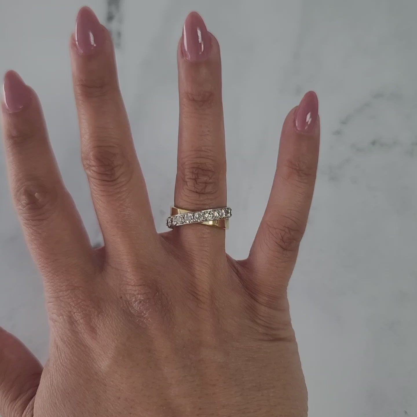 14k Two-Toned Criss Cross Diamond Wedding Band