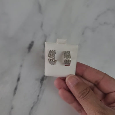 Diamond Baguette Huggie Earrings .86cttw 14k White Gold