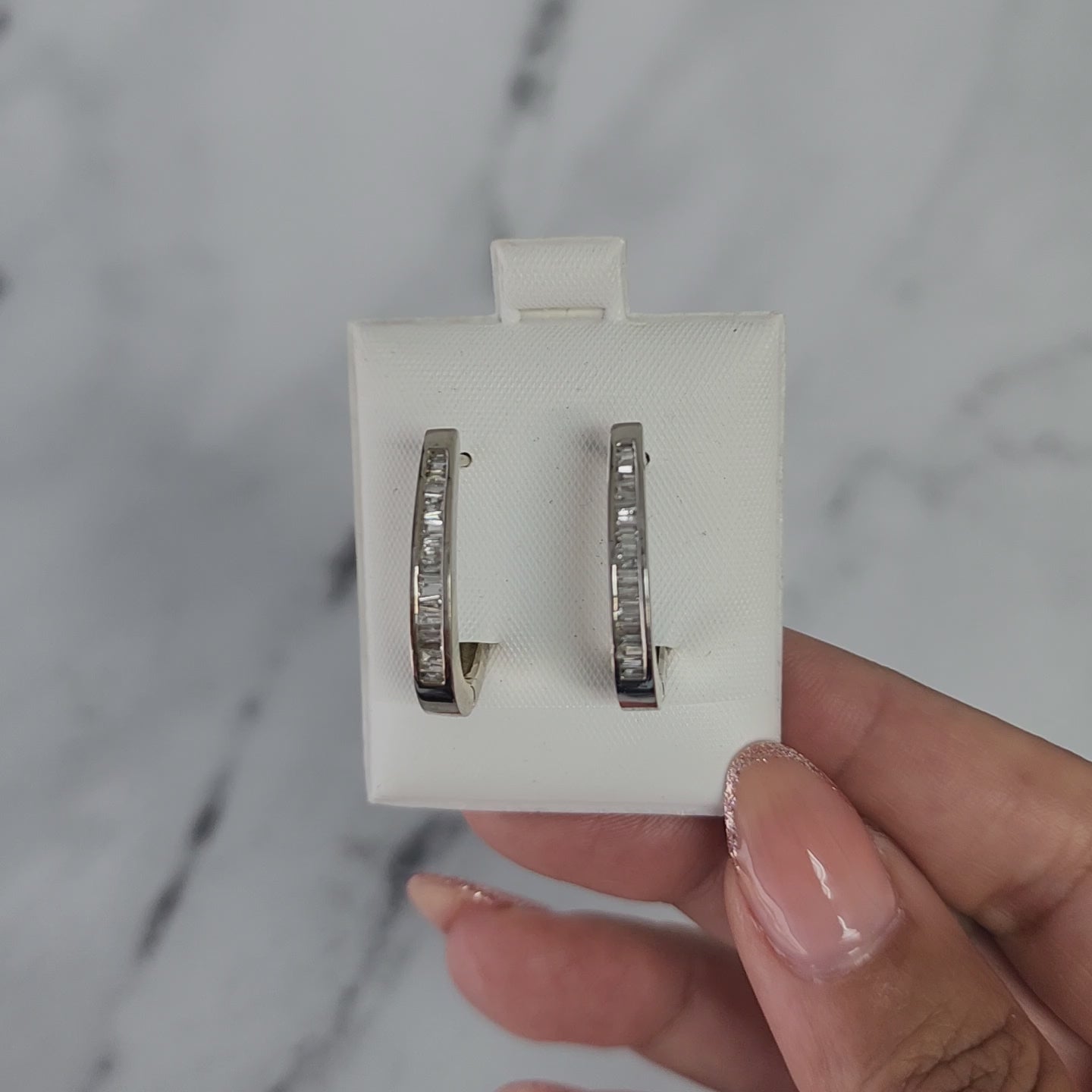 Baguette Diamond Hoop Earrings .80cttw 14k White Gold