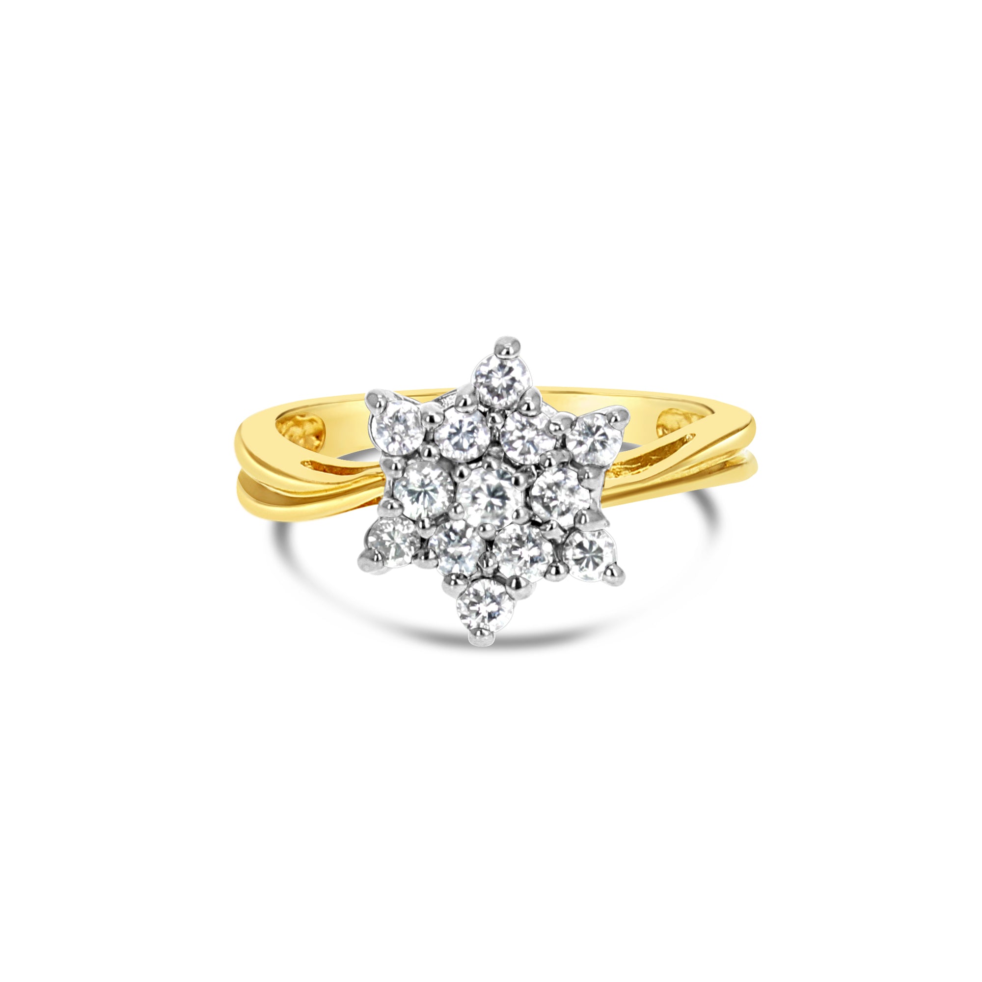 Anillo de diamantes en forma de estrella de 0,75 ct en oro amarillo de 14 k