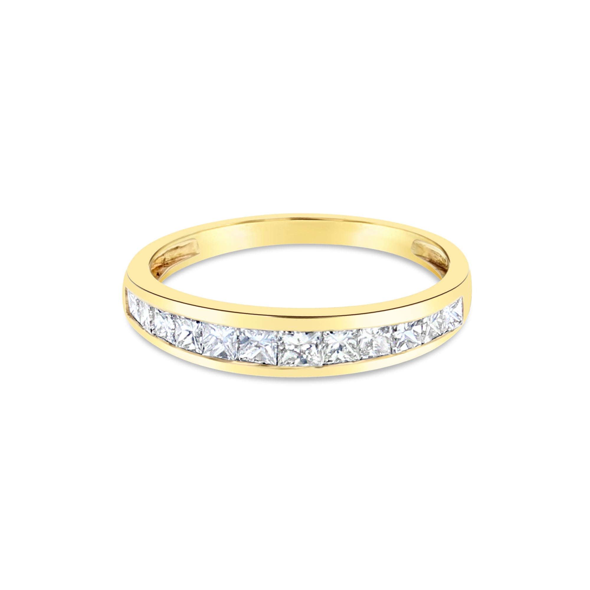 Bague en or jaune 14 carats avec diamants taille princesse sertis en canal de 0,50 ct