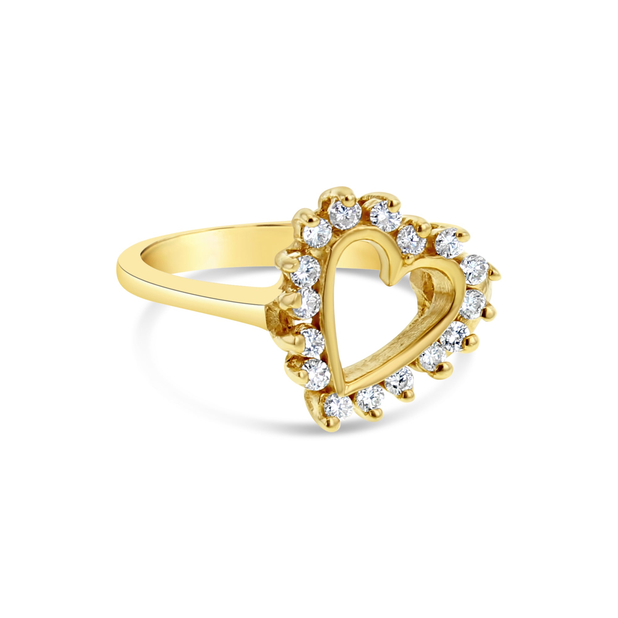 Bague en or jaune 14 carats avec diamant en forme de cœur, 25 carats