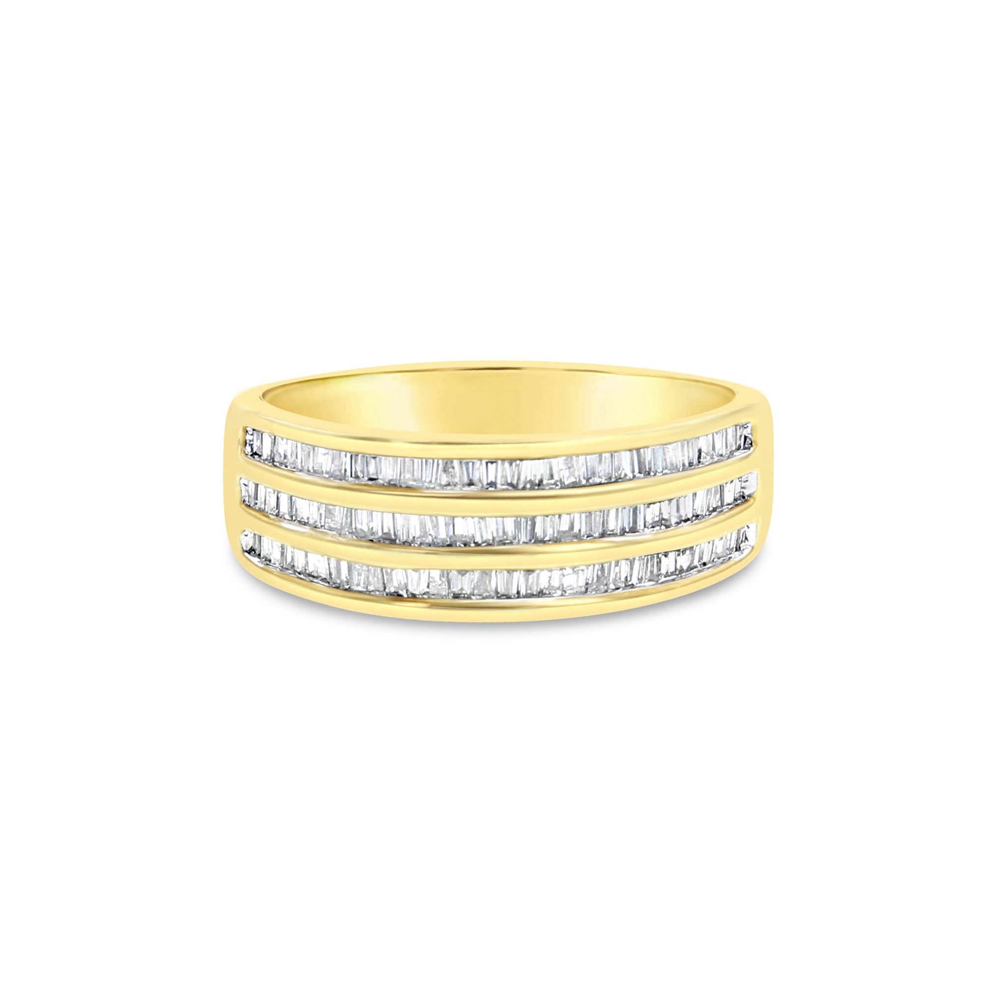 Alianza de boda con diamantes de talla baguette de 0,50 ct en oro amarillo de 10 quilates