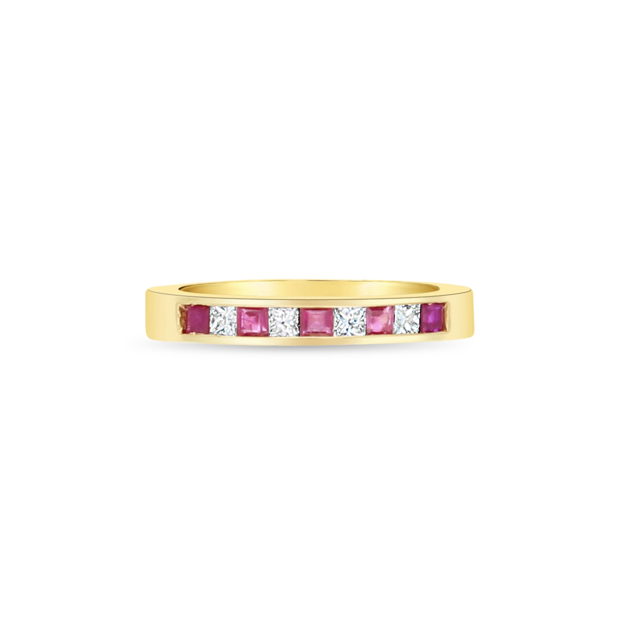 Alliance en or jaune 14 carats avec rubis et diamants sertis en canal, 0,50 ct