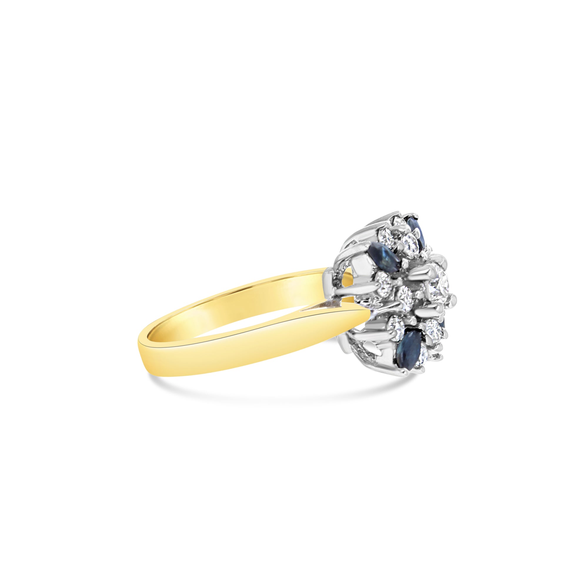 Diamond & Sapphire Flower Ring .75cttw 14K Yellow Gold