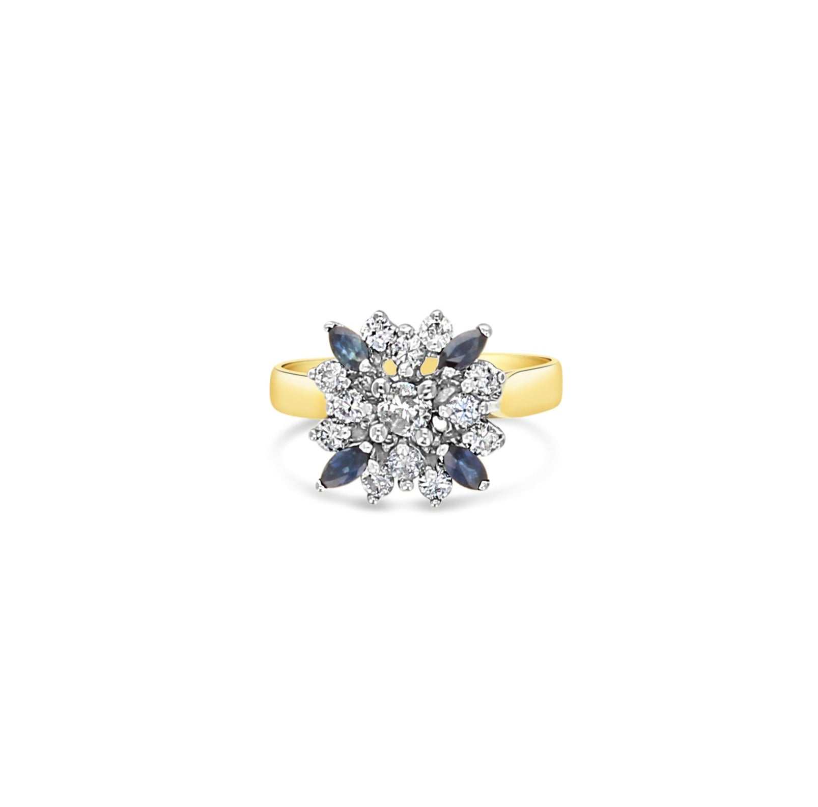 Bague fleur en diamant et saphir 0,75 ct en or jaune 14 carats