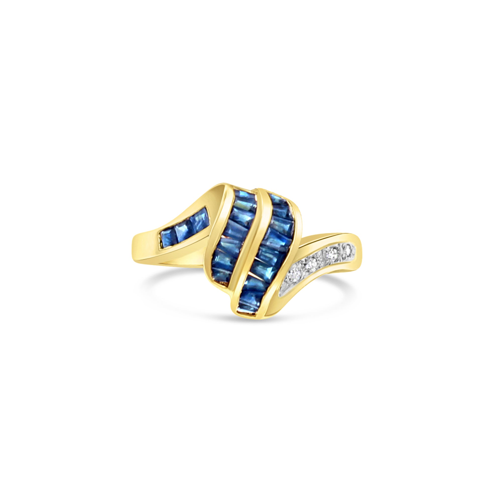 Diamond & Sapphire Baguette Ring 1.08cttw 14K Yellow Gold