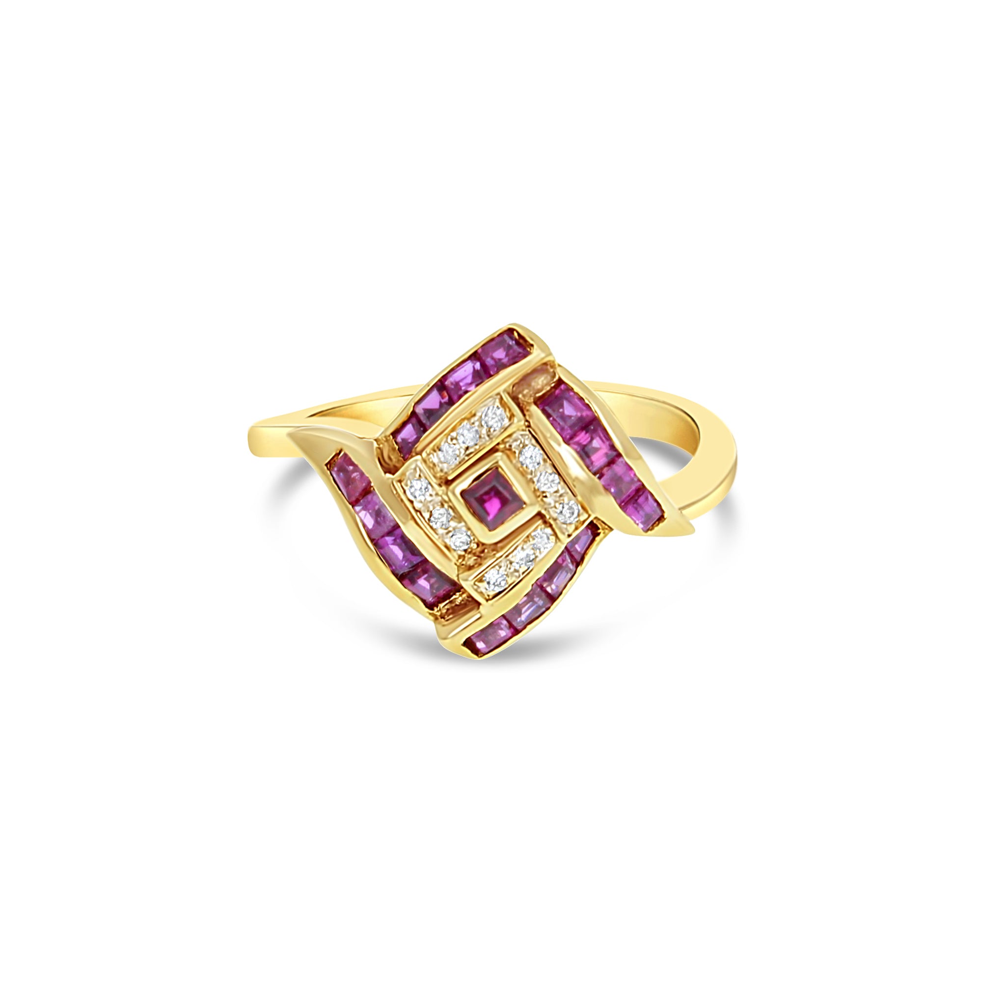 Bague cocktail en or jaune 14 carats avec diamants et rubis de 0,50 ct