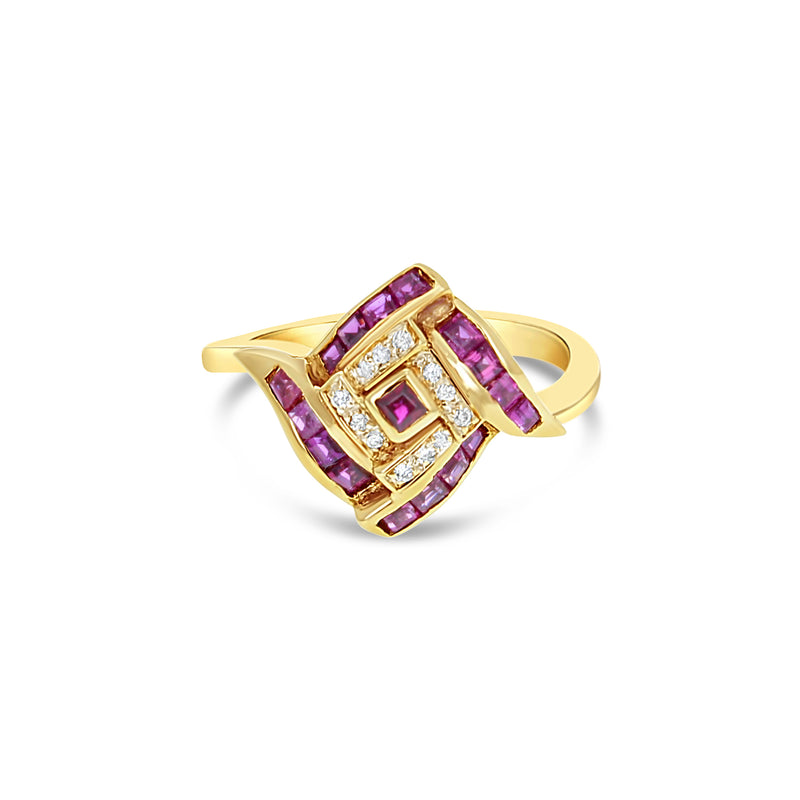 Ruby Diamond Cocktail Ring .50cttw 14K Yellow Gold