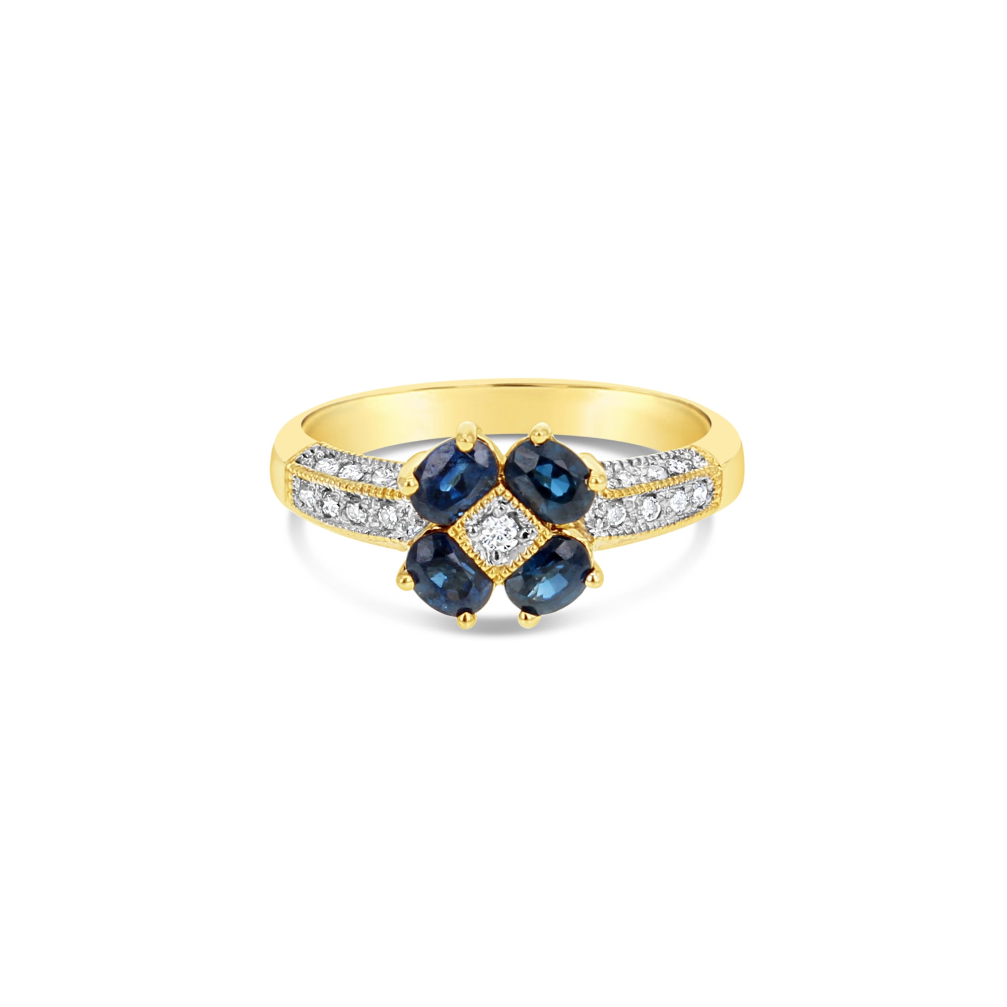 Diamond & Sapphire Flower Ring .85cttw 14K Yellow Gold