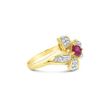 Flower Ruby Diamond Cocktail Ring .70cttw 14K Yellow Gold