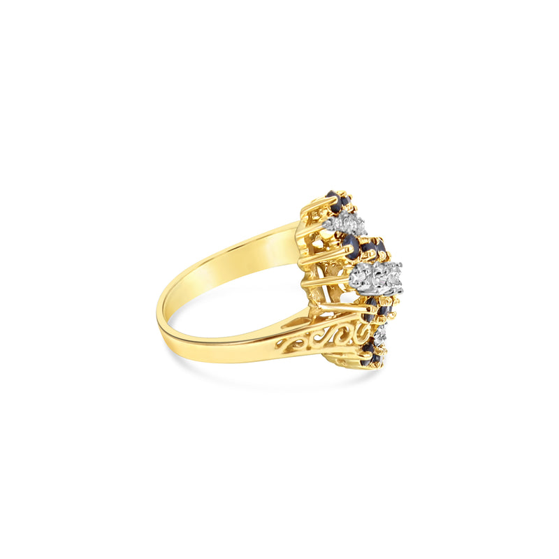 Sapphire Diamond Cocktail Ring 10k Yellow Gold