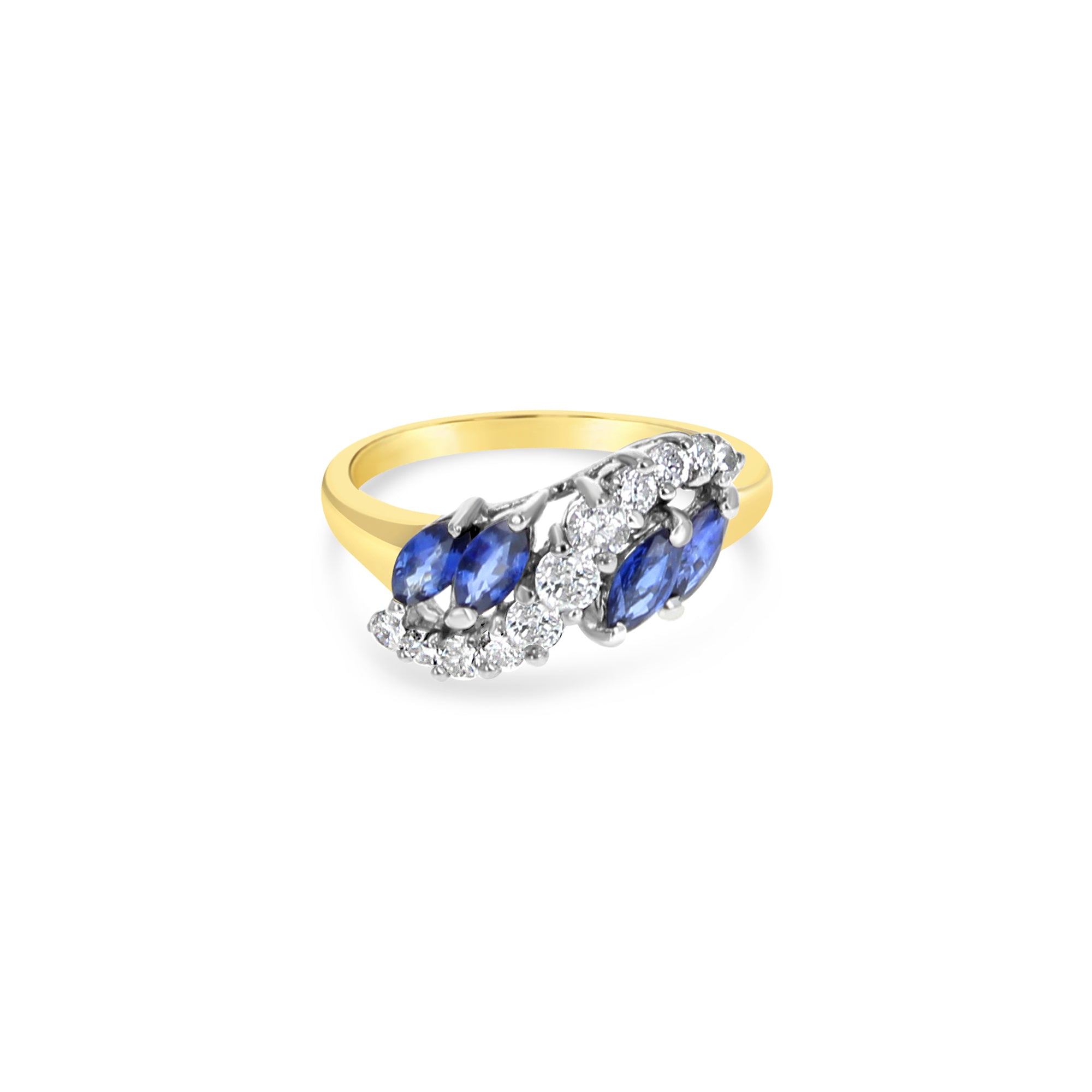 One Carat Diamond & Sapphire Cocktail Ring 14k Yellow Gold