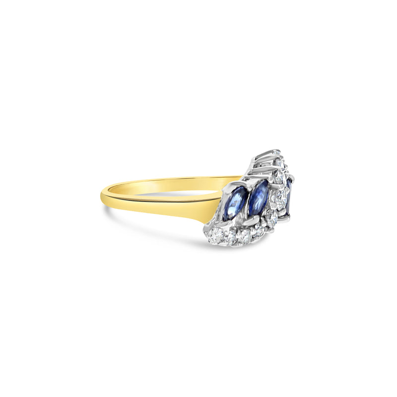 One Carat Diamond & Sapphire Cocktail Ring 14k Yellow Gold