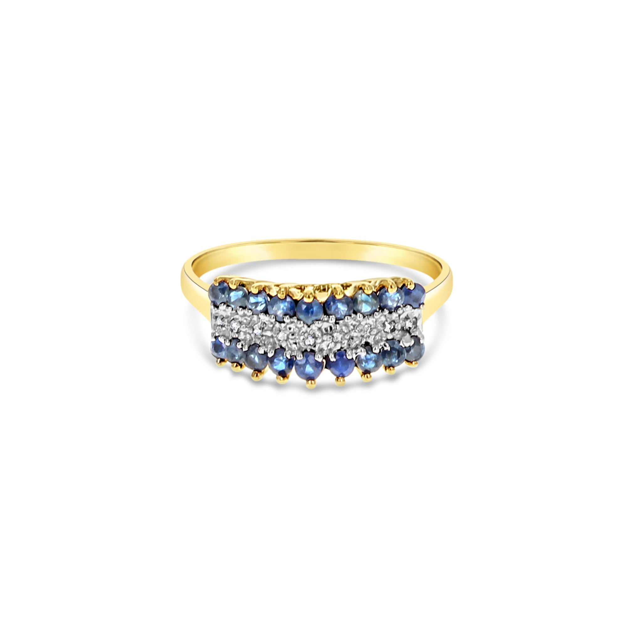 Bague en or jaune 10 carats avec diamants et saphirs