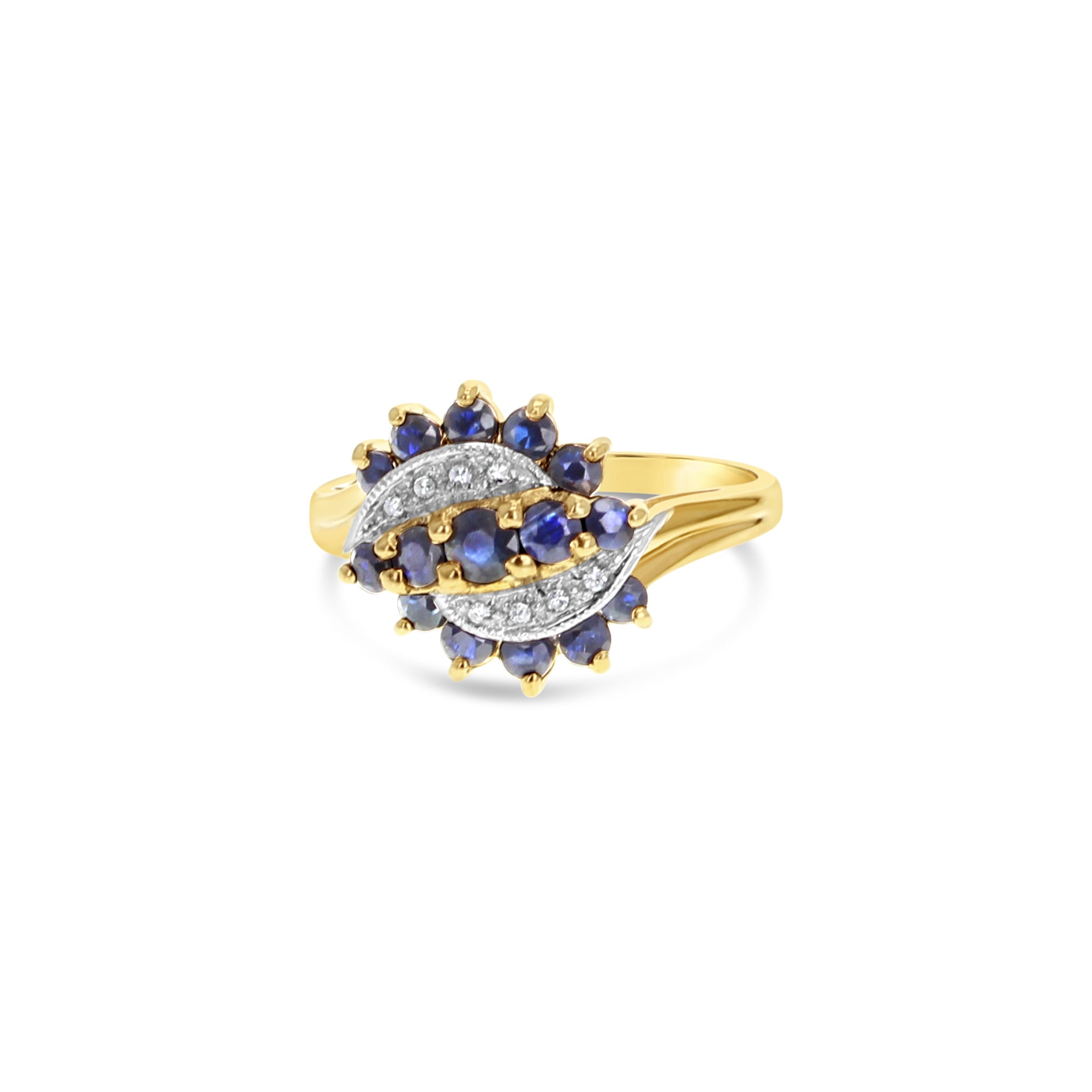 Bague pavée de saphirs et de diamants en or jaune 10 carats