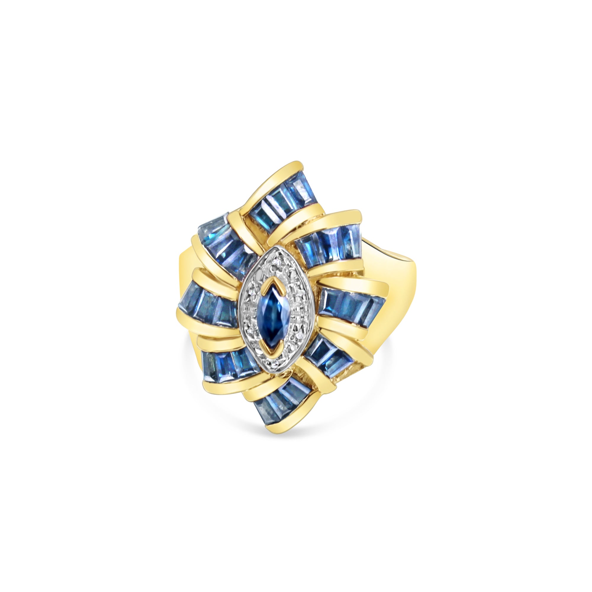 3 Carat Sapphire Diamond Cocktail Ring 10k Yellow Gold