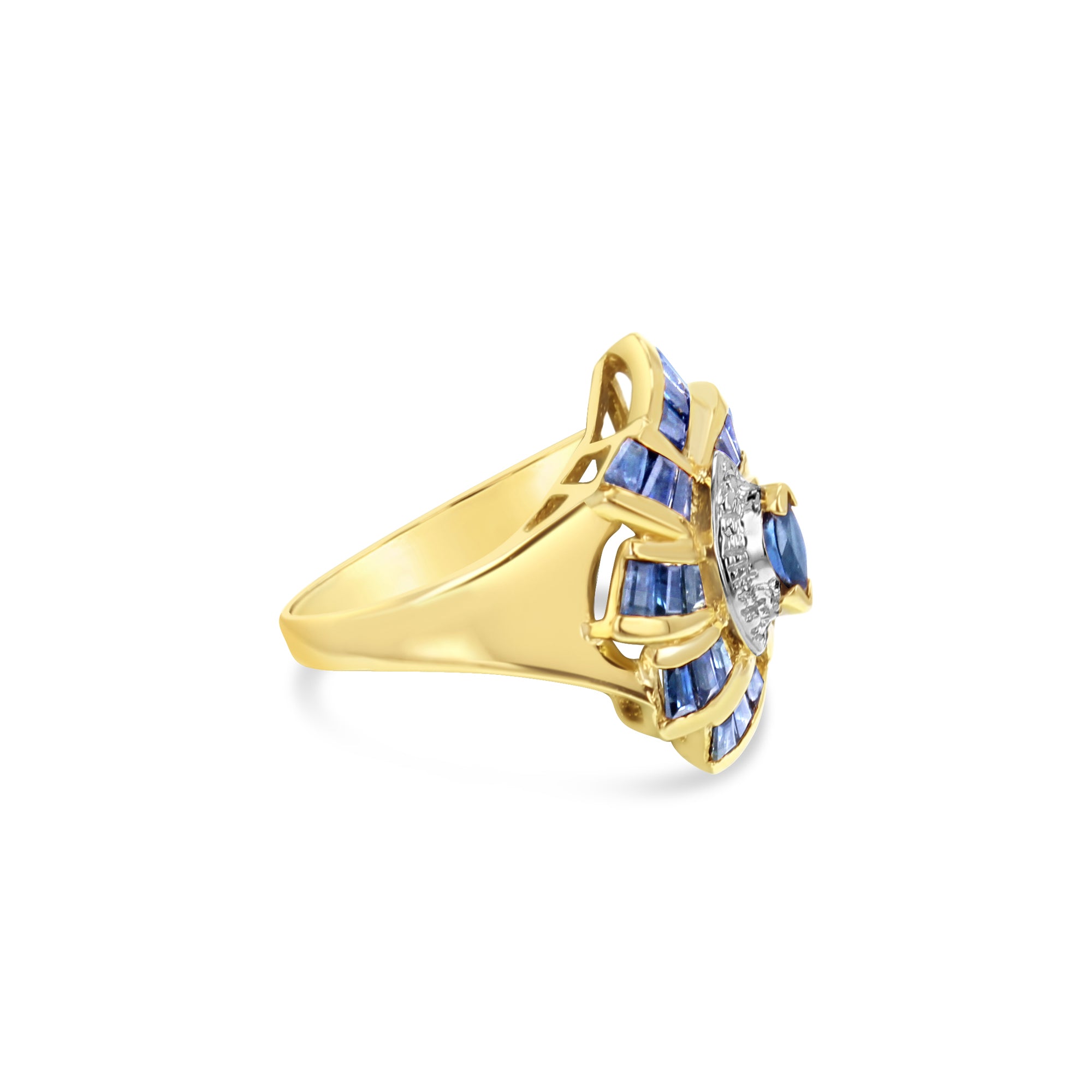 3 Carat Sapphire Diamond Cocktail Ring 10k Yellow Gold